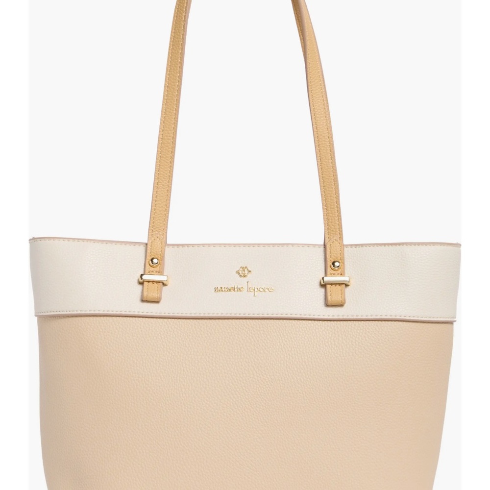 🆕 👛 - *HP* Nanette Lepore Cream and Tan Color-Blocked Tote (Still in plastic)
